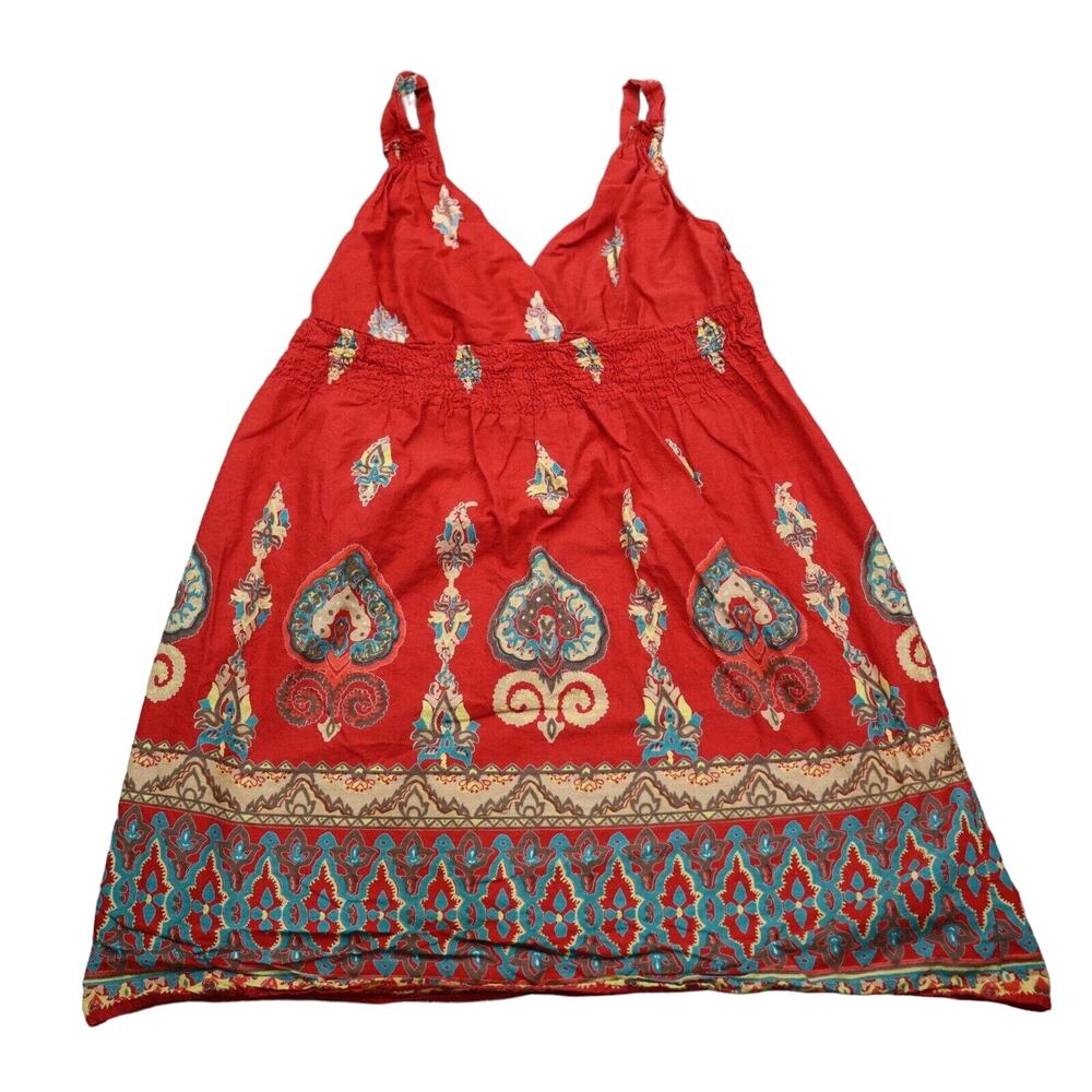 Wet Seal Dress Womens S Red Mini Sleeveless VNeck Batik Cotton Pullover